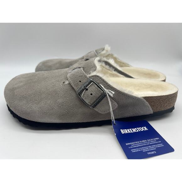 Birkenstock Boston Shearling Stone Coin Suede Leather Men's Size 9 New - Picture 2 of 16